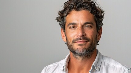portrait of a confident man in a studio setting against a white background