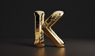 k capital letter in metallic gold on a black flat background
