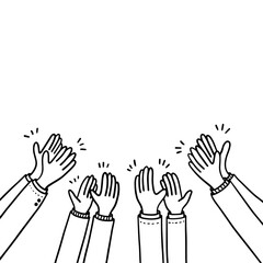 Doodle applause gestures of hands up or hands clapping. congratulation business theme in vector