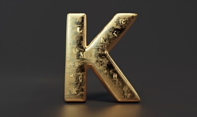 k capital letter in metallic gold on a black flat background
