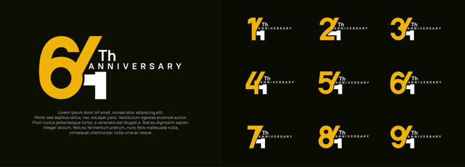 anniversary logotype vector set, yellow and white color for celebration purpose