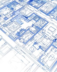 blueprint of a construction project with a 3d digital architectural drawing style