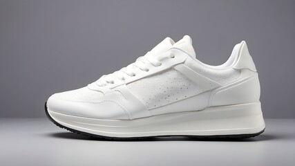 One pair of white sneakers, standing, slightly tilted, platform, e-commerce design