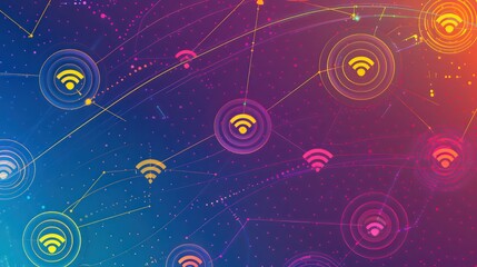 abstract illustration background of interconnected WiFi signals forming a seamless network