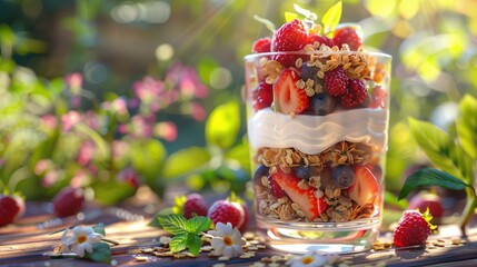 Start your day with a parfait breakfast with fresh berries, granola and yogurt.