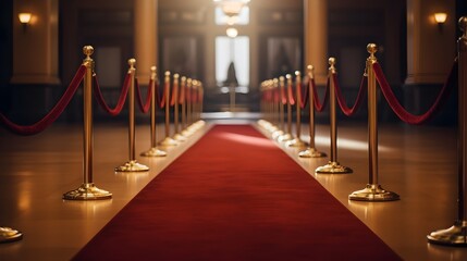 Ornate Hallway with Plush Red Carpet and Gilded Barriers for Prestigious Events