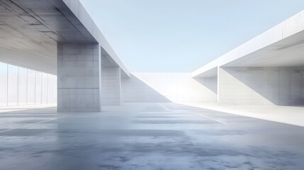 Obraz premium Stark Minimalist Architectural Parking Garage with Clean Concrete Surfaces and Blank Spaces
