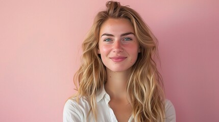 Fototapeta premium portrait of a female entrepreneur exuding confidence and happiness in a studio environment, isolated against a white background