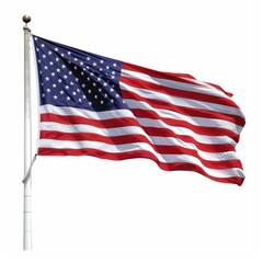 american flag waving on a white background 