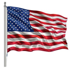 american flag waving on a white background 