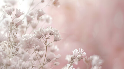 Naklejka premium fondo rosa pastel con flores blancas estilo romántico fondo creativo con espacio para copiar invitación digital plantilla cuadro para decoración