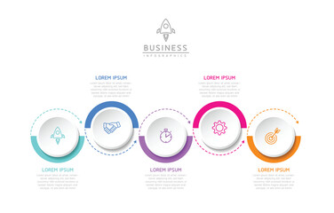 Vector infographic business presentation template with circular interconnection with 5 options.