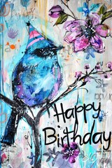 happy birthday greeting card illustration, very artistic and vintage
