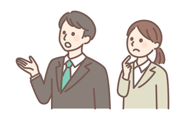 illustration of young man and woman in business suit