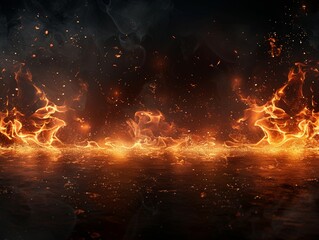 An illustration of a fire border on a burning black background. 