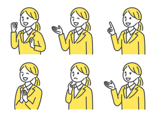 illustration set of young woman in business suit