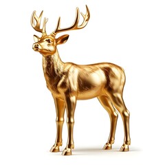 deer head isolated, Presenting a Golden Deer Statue Alone On White Background, Metallic Deer Sculpture in Radiant Gold Isolated on Transparent Background