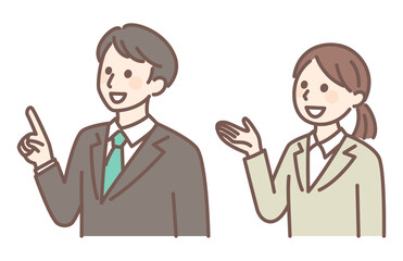 illustration of young man and woman in business suit