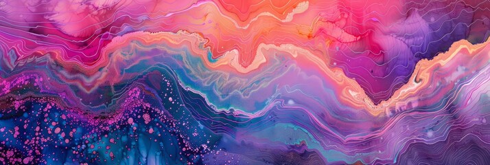 abstract wave painting in pink, pink, purple and blue, in the style of kodak aerochrome, dark cyan and orange, trompe-l'Å“il illusionistic detail, pointillist optical illusions, experimental soundscap