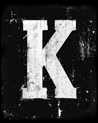 k capital letter, white paint distressed and grunge on a black background

