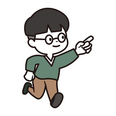 指差しして元気よく楽しく走っている長袖とズボンを履いた男の子のイラスト素材