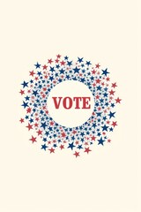 vote usa word illustrated poster with a ring of white stars on a light cream background
