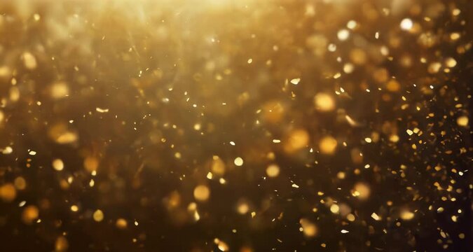 Abstract glittering gold background with shiny glossy sparkles. Gold particles and sequins and light bokeh	
