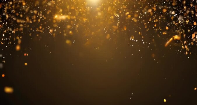 Abstract glittering gold background with shiny glossy sparkles. Gold particles and sequins and light bokeh	
