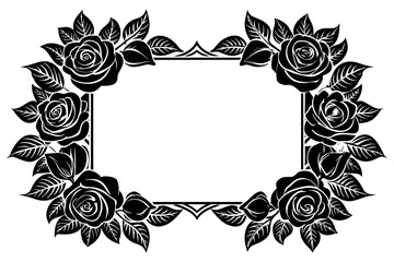 rectangular frame with little roses vector silhouette illustration