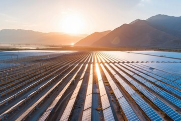 Solar panel and Solar energy farm. Renewable and green energy