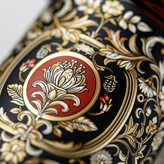 Close-up of an intricately designed beer bottle label, showcasing a heritage brand with elegant typography and classic illustrations