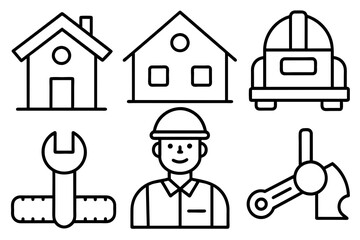 construction line icons vector silhouette illustration