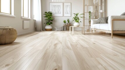 room remodel light wood grain vinyl flooring and cream painted wall, AI Generative