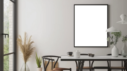 Empty poster frame mock-up in cafe. modern bar interior with poster