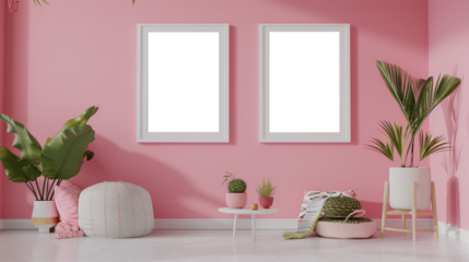 Mock-up poster frame in living room background