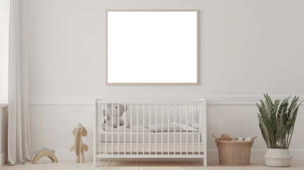 Modern children's room interior with transparent poster frame mockup