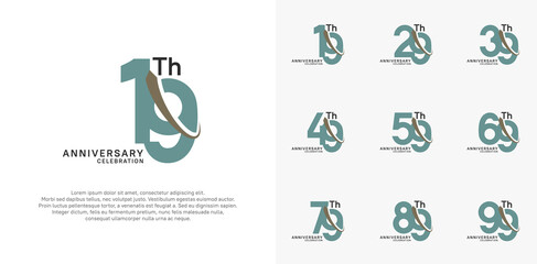anniversary vector set. green color with brown swoosh can be use for celebration