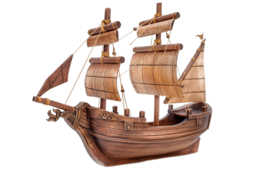 The old pirate ship made of wood isolated on a transparent background