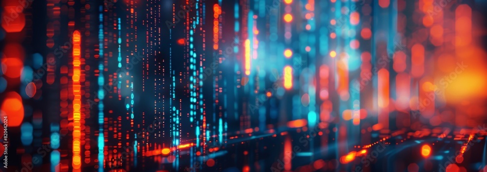 Aufkleber abstract background of stock market or digital data with glowing light bokeh and pixelated effect. d