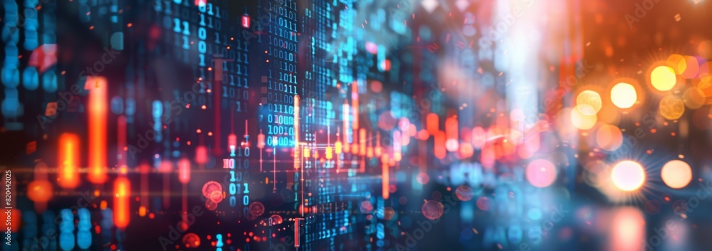 Aufkleber abstract background of stock market or digital data with glowing light bokeh and pixelated effect. d