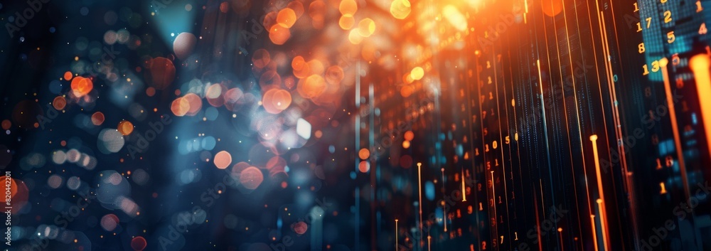 Aufkleber abstract background of stock market or digital data with glowing light bokeh and pixelated effect. d