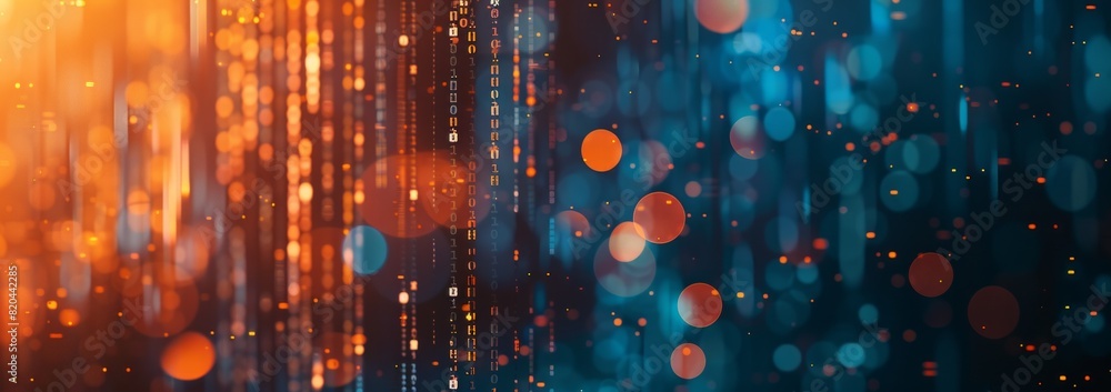 Poster abstract background of stock market or digital data with glowing light bokeh and pixelated effect. d