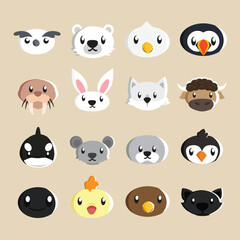 Naklejka premium illustration of a collection of various 16 cute arctic animal heads for stickers