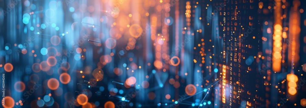 Poster abstract background of stock market or digital data with glowing light bokeh and pixelated effect. d