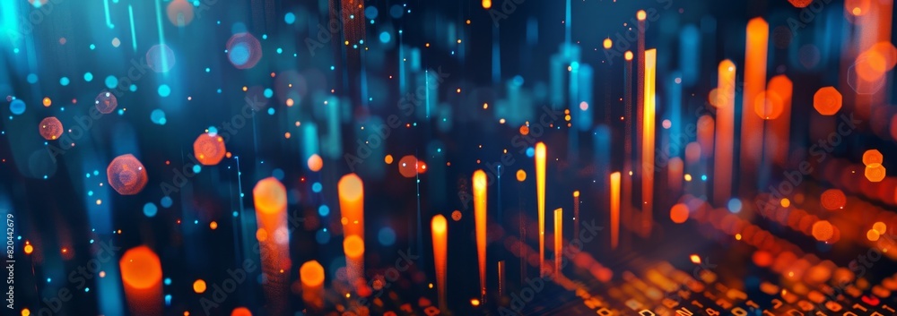 Aufkleber abstract background of stock market or digital data with glowing light bokeh and pixelated effect. d