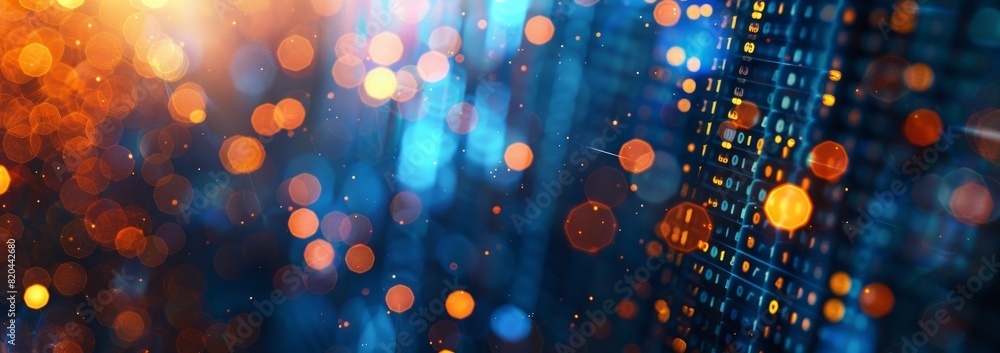 Poster abstract background of stock market or digital data with glowing light bokeh and pixelated effect. d
