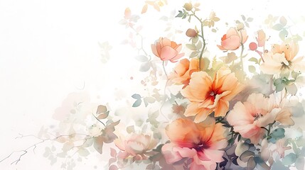 Artistic rendering of a watercolor floral arrangement, showcasing soft pastel hues and gentle brushstrokes against a bright white background.