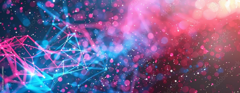 Poster abstract background with glowing polygonal wireframe lines and dots,