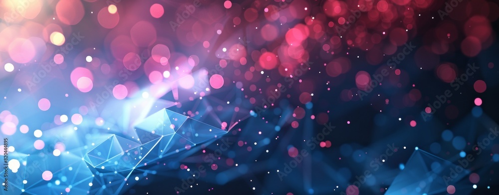 Poster abstract background with glowing polygonal wireframe lines and dots,
