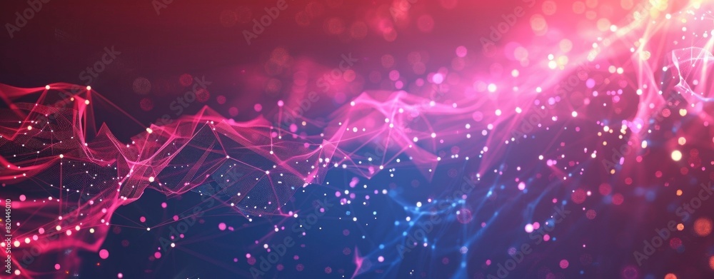 Poster abstract background with glowing polygonal wireframe lines and dots,